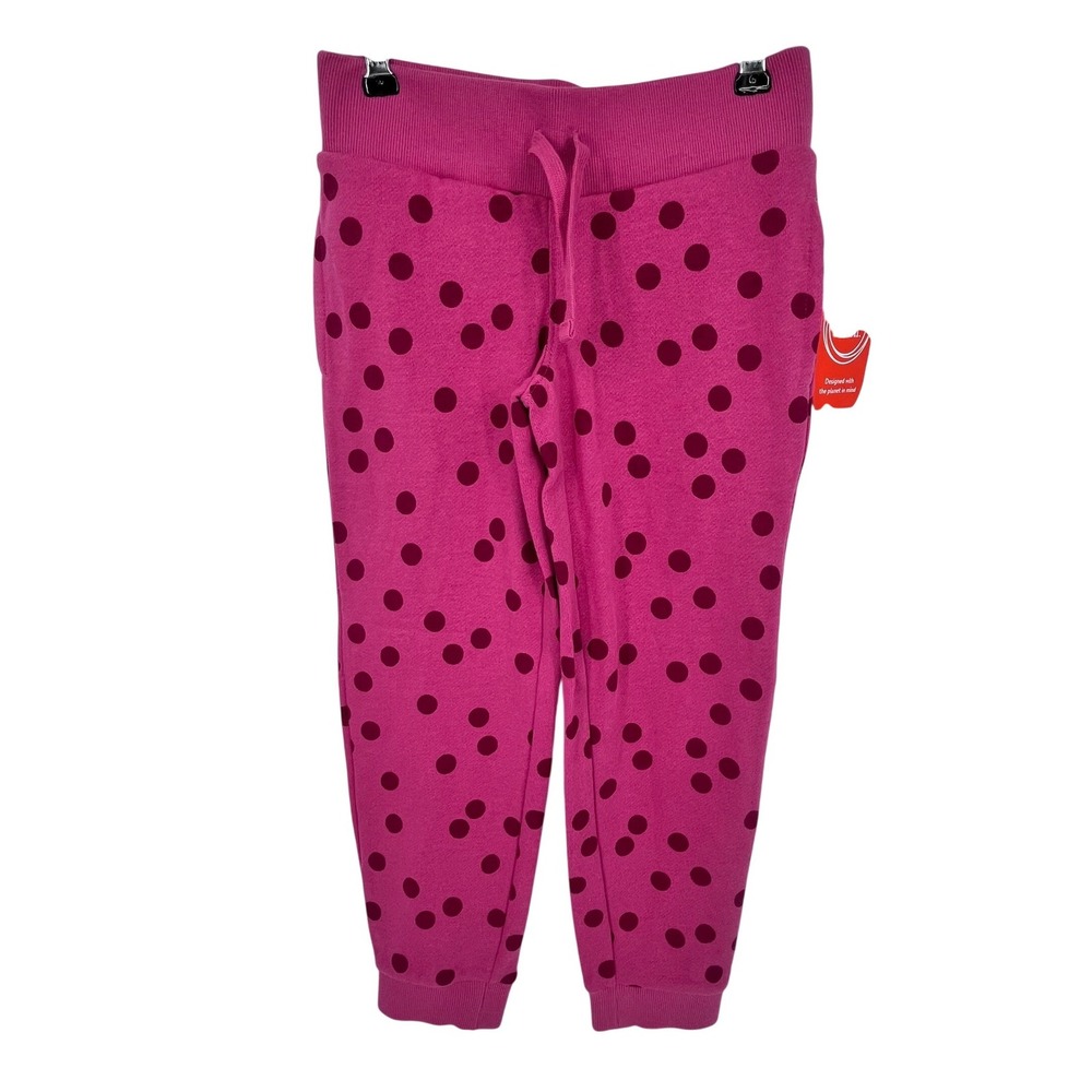 Pink Polka Dot Jogger Sweatpants Girls S 6-6X Fleece Drawstring Wonder Nation - Picture 2 of 9